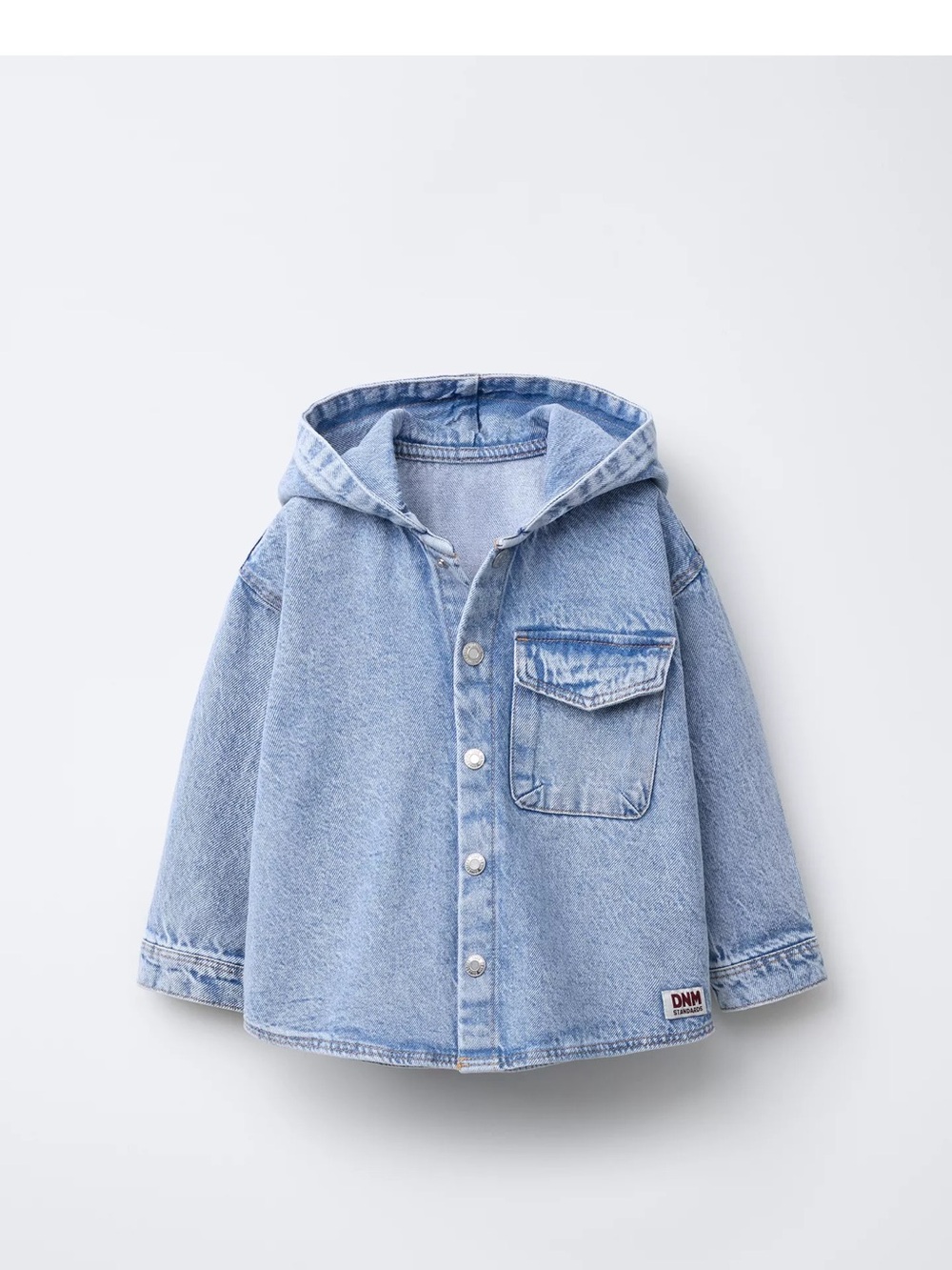 Zara Light Blue Denim Hooded Jacket with Front Buttons